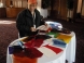 Duane Sherwood, up from Brooklyn, sorting the light gels. Duane did lights for all three bands.