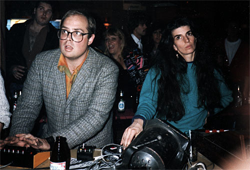Duane Sherwood and Jeanne Perri behind the light controls at a Personal Effects gig